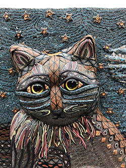 Moonlit Kittsw one of a kind polymer clay sculptural wall art